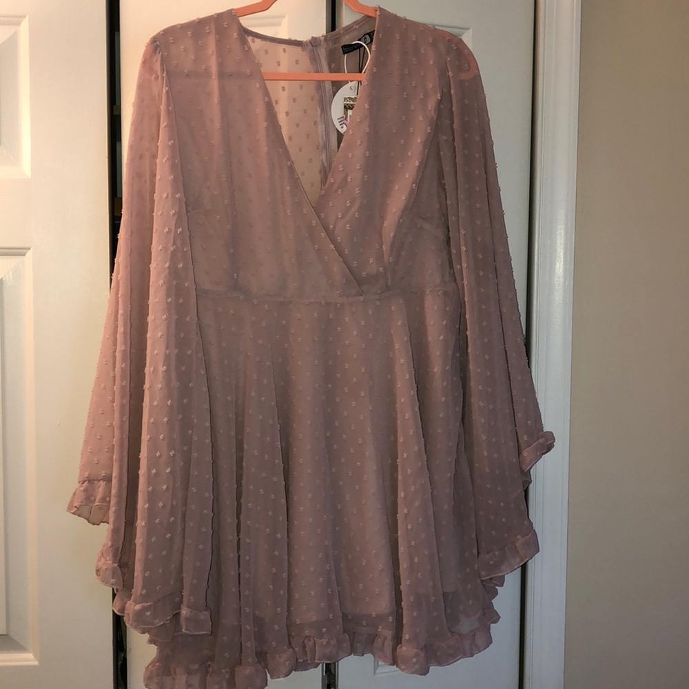 Boohoo Dobby Chiffon Wide Sleeve Skater Dress
